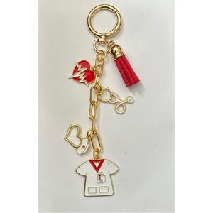 Gold and Red Keychain with Charms
